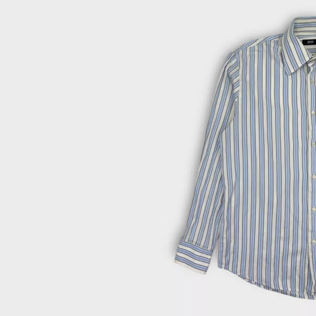 HUGO BOSS DRESS Shirt Mens 16 ½ - 40 Button Up Striped Long Sleeve Blue ...