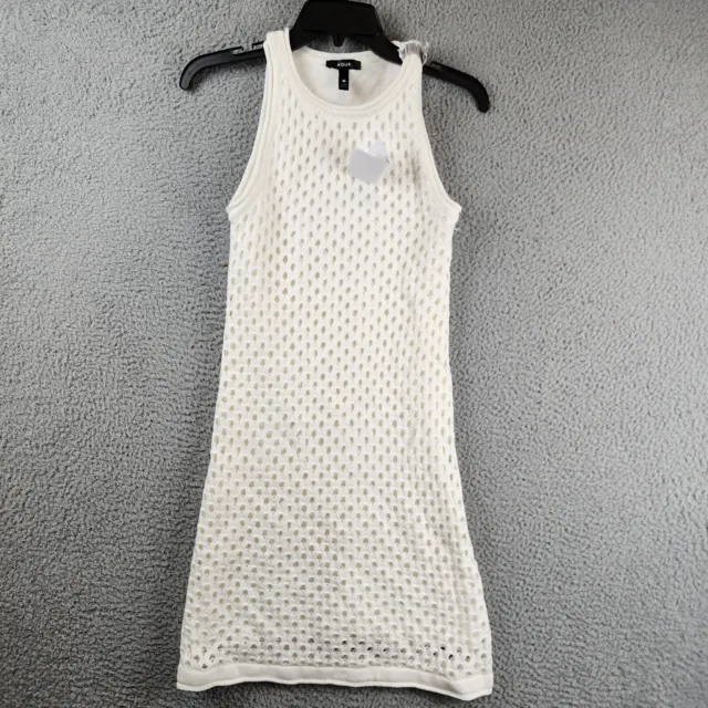 Aqua Crochet Tank Dress Women's XS White Solid Round Neck Pullover Sleeveless~