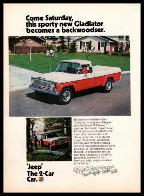 1970 Jeep Gladiator V-8 4-Wheel Drive Camper Truck "The 2-Car Car" Print Ad
