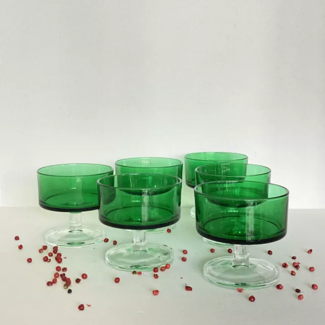 Lot de 6 verres cocktail coupes à dessert en verre coloré vert 1970 ACC-6067