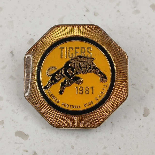 GLENELG FOOTBALL CLUB Tiger SANFL Member Badge Pin 1981 Vintage