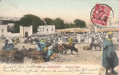 Carte postale ancienne MAROC MOROCCO TANGER grand soko socco timbrée 1908