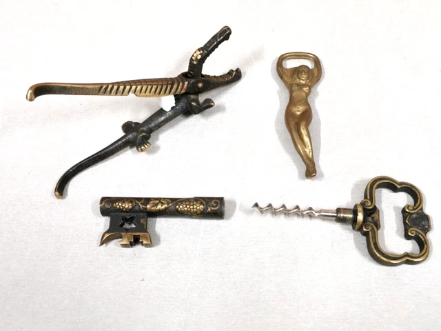 clée tire bouchon, decapsuleur en metal, vintage