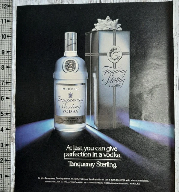 1989 Tanqueray Sterling Vintage Print Ad Vodka Import Christmas Gift Silver Bow