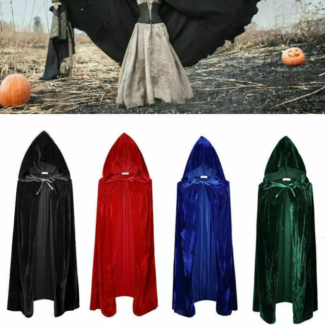 Halloween Cosplay Velvet Hooded Cloak Robe Medieval Witchcraft Cape Robe Costume