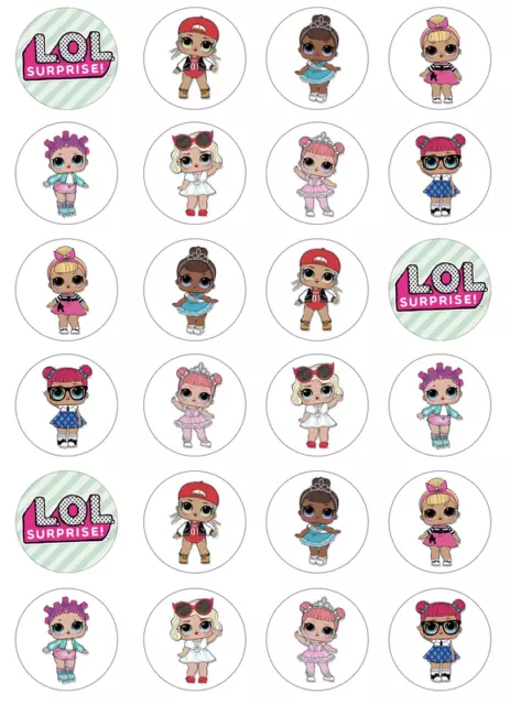 24 x LOL SURPRISE DOLLS Icing Cupcake Toppers Kids Birthday UNCUT Image