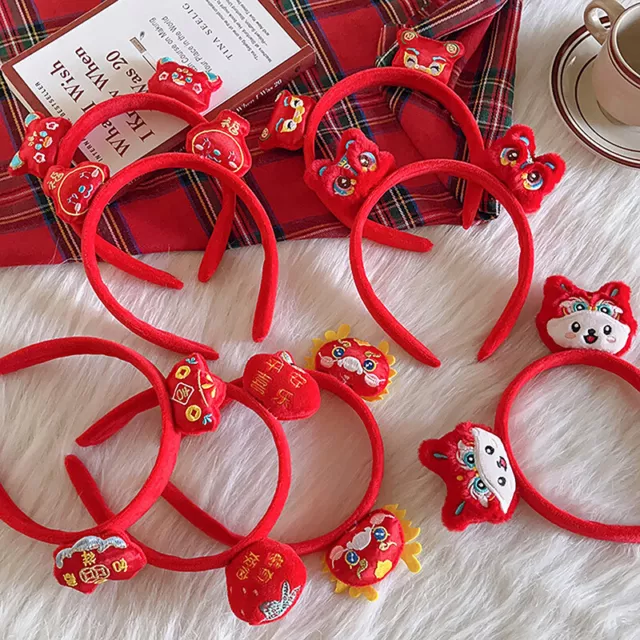Dragon Year Cute Cartoon Lion Dance Headbands Red Traditional Headwear-wf