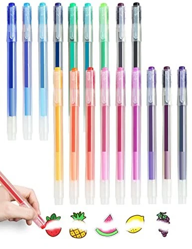 Ezigoo Radierbare Tintenroller, 0,7 mm Radierstift, 18 Stück Bunt Gelstifte, Nac