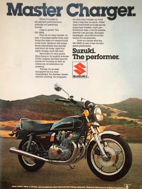 Vintage 1979 Suzuki GS 1000E motorcycle original color ad A318