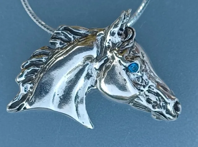 Horse head Pendant w/ stone & Chain Sterling Silver Necklace Equestrian Jewelry