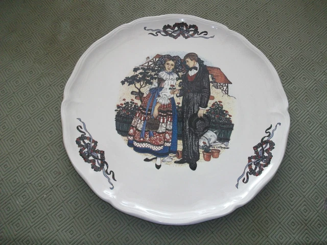 Grand Plat Ancien Céramique - Motif Perroquet Et Fleurs Avec Dorure - Vintage