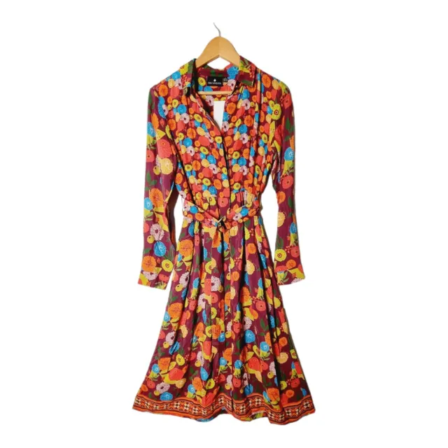 Emily Lovelock Size S Floral Colourful Designer Midi Dress Exclusive Print
