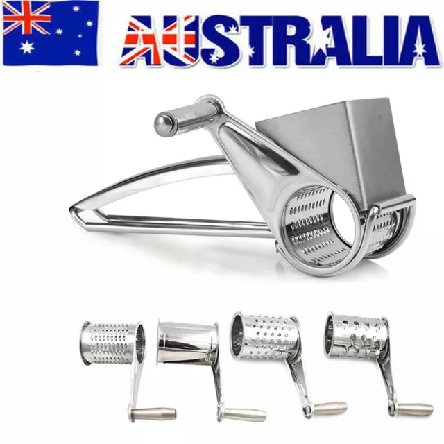 4 Set Multifunction Rotary Cheese Grater Hand Held Cut Slicer Stainless Steel AU