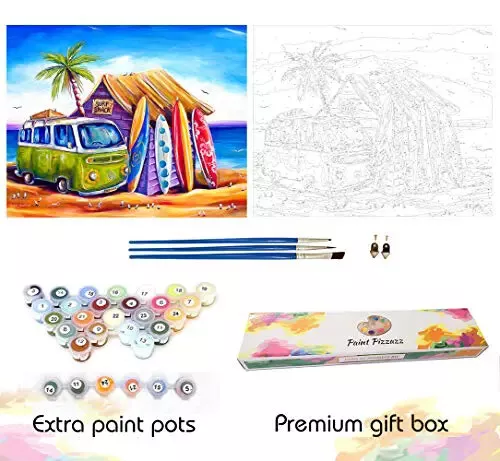 DEBORAH BROUGHTON ART PAINT BY NUMBER KITS 3 designs: Kombi Surf, Turtle & Frog