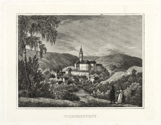 WEESENSTEIN - TEILANSICHT MIT SCHLOSS - Das kleine Universum - Kupferstich 1842