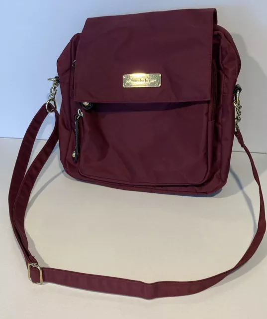 Samantha Brown Croco Embossed Accents Tote Travel Bag Purse Burgundy