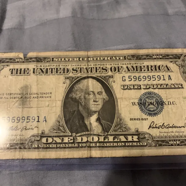 1957 One Dollar Bill Silver Certificate Blue Seal Series Serial 59699591 Repeat