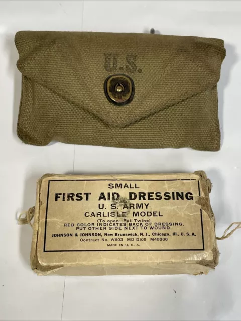 1942 Mid-West Duck Canvas WWII US Army Web Belt Khaki First Aid Pouch Carlisle