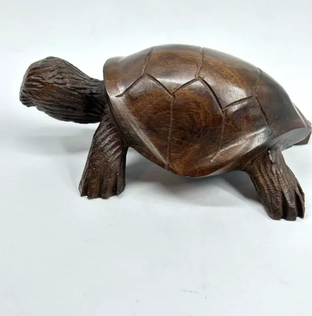 Turtle Wooden Hand Carved-Dark Wood- 5.5” Long Tortoise Sea  EUC