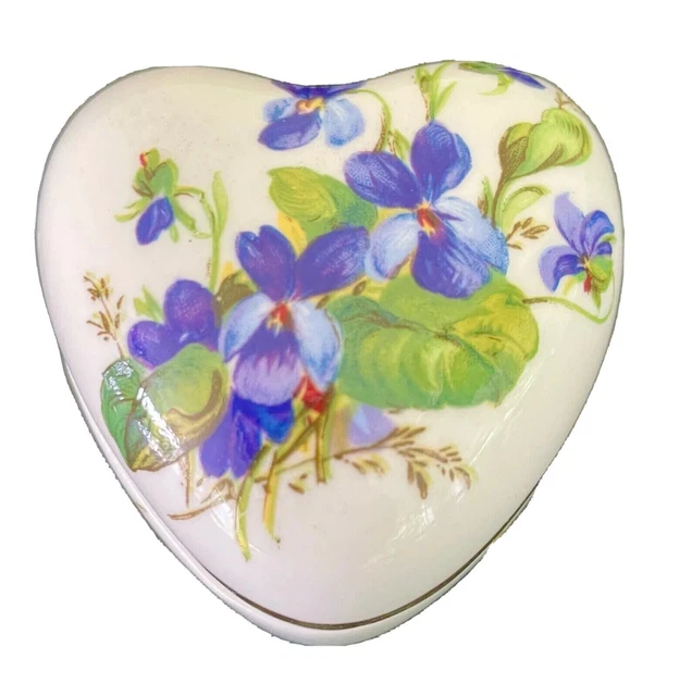 Violets Heart Trinket Pot for Pills Rings Earrings by Sheer Elegance