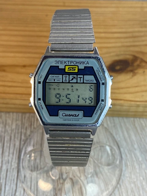 Orologio da uomo Elektronika 55 Allarme LCD digitale vintage quarzo epoca sovietica URSS