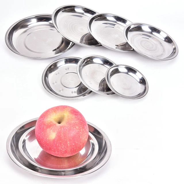Set 5 Piatti Rotondi In Acciaio Inox 23 Cm - Per Campeggio, Picnic, Feste, Stabilissimi E Facili Da Pulire