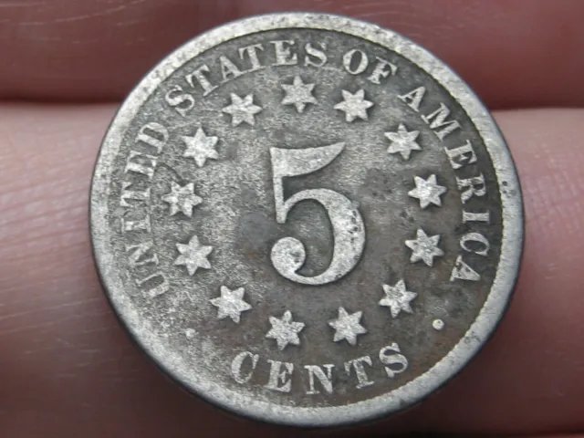 1875 Shield Nickel 5 Cent Piece- About Good Details