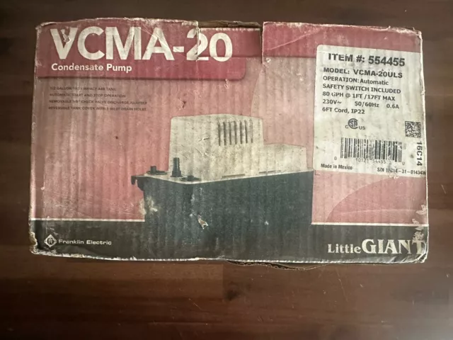 New Little Giant VCMA-20ULS 1/30 HP Removal Condensate Pump - Black