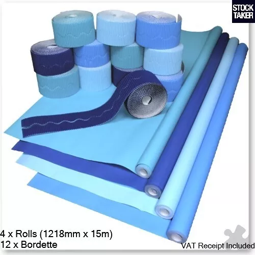 Fadeless Paper Cool Blue Display Pack (4x 1.2m Rolls 12x Bordette) Classroom Art