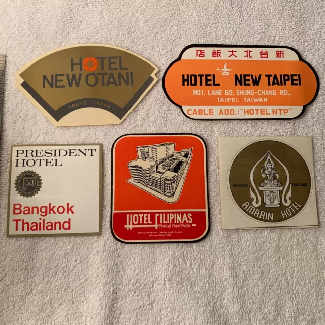 Lot of 6 Vintage International Foreign Hotel Travel Luggage Labels Japan, Taiwan