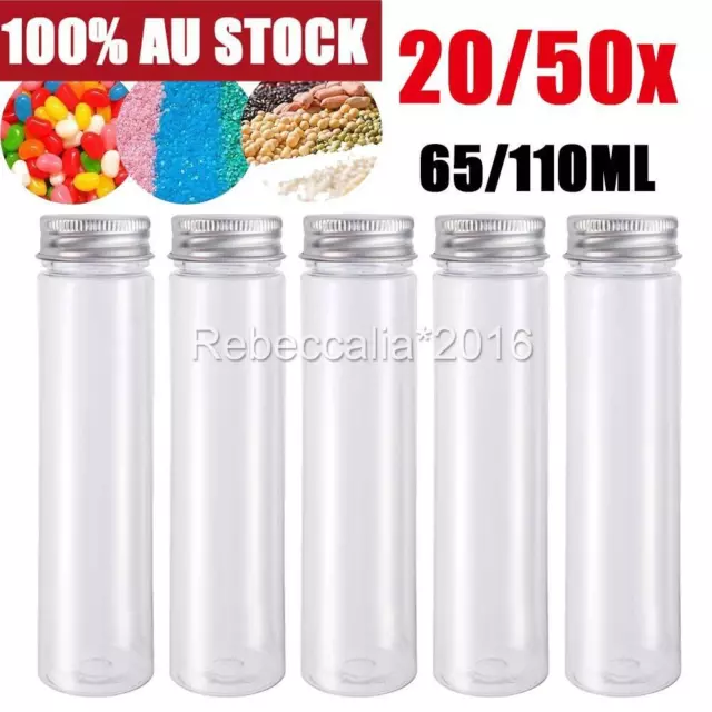 20/50x Clear Plastic Test Tubes with Metal Cap Screw Lid for Wedding Party Decr