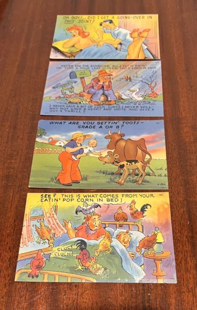 Lot of 4 Antique Comic humor Tichnor Limen Postcard unposted, excellent colors
