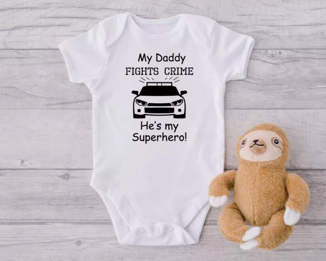 POLICE SUPERHERO DADDY MUMMY HERO Romper Funny Babygrow Novelty Baby Vest Gift
