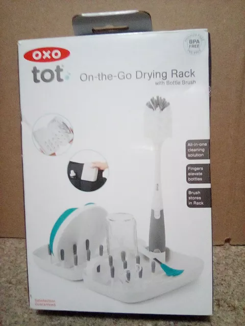 OXO Tot on the go Travel Size Drying Rack with Bottle Brush gray