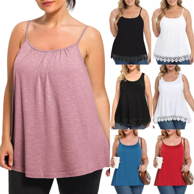 Womens Swing Lace Flowy Camisole with Built in Bra Tank Top Plus Size Loose  Cami