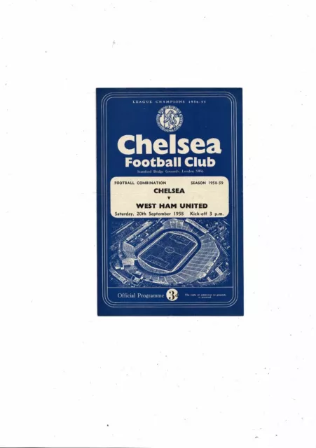 1958/59 Chelsea v West Ham United Football Combination Programme