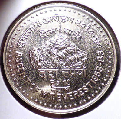 Nepal 10 Rupee VS2040 (1983), Large Unc. Coin - Mt Everest Ascent Commemorative