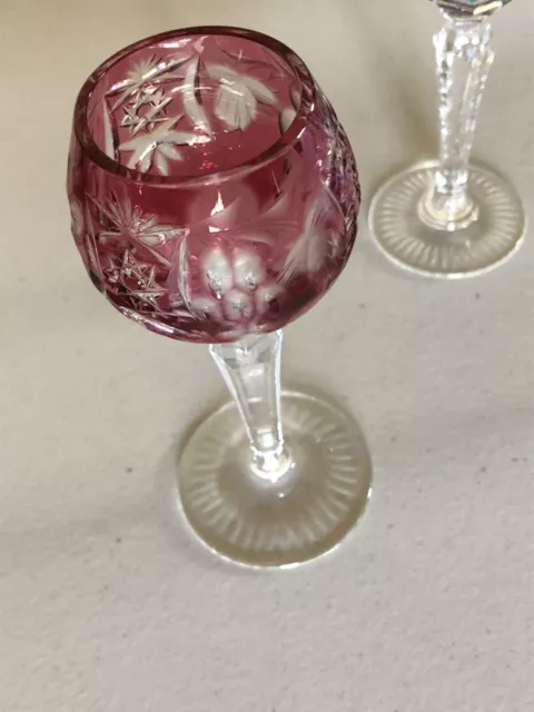 3 Vtg Ajka Hand Cut To Clear Crystal “Marsala”Cordial Bohemian 70S 2Oz 4,75” 2