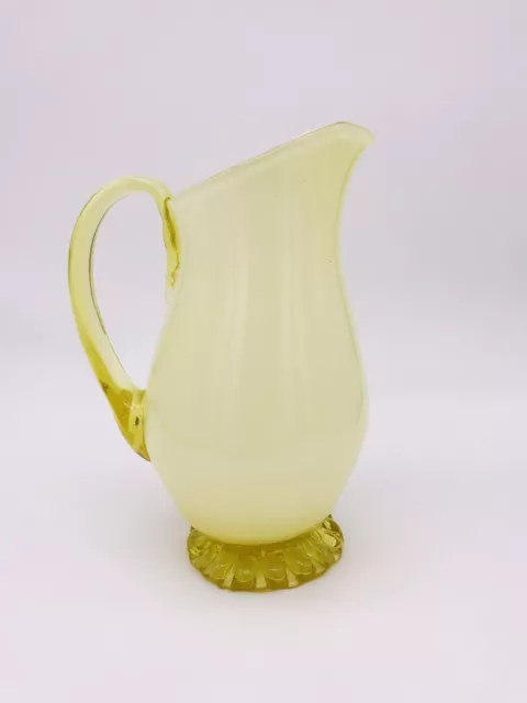 Vintage Yellow Encased Art Glass Ewer Pitcher Mid Century Modern 9”