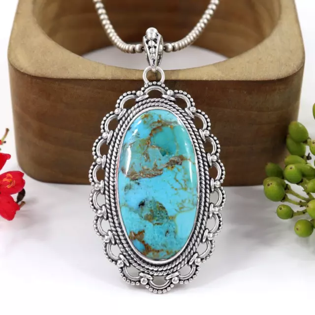 Navajo Boulder Turquoise Sterling Silver Pendant Handmade Women Jewelry Gifts