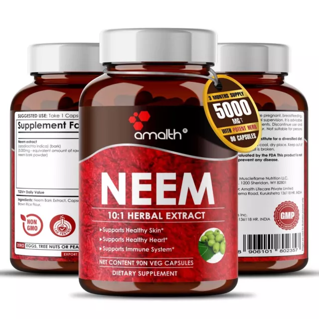 India Neem Leaf Extract Azadirachta Powder 10000 mg 90 Kapseln Blutreiniger