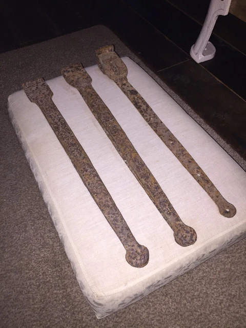 Antique Large Hand Forged Metal Strap Hinges And Latch