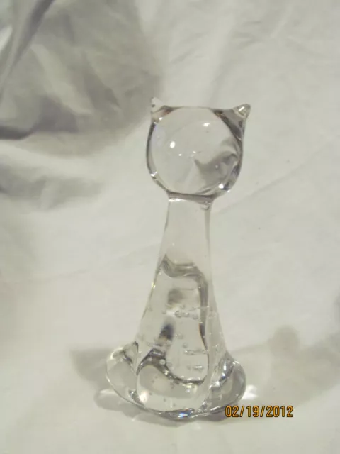 Clear Glass Cat Paperweight By George Good Kitty Cat PaperWeight 2