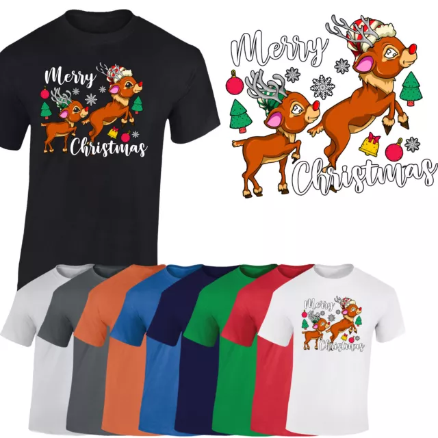 Reindeer Merry Christmas Mens T-Shirt Xmas Funny Santa Novelty Women Gift Tshirt