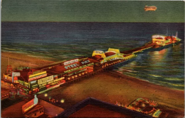 Steel Pier by Night Atlantic City New Jersey airplane aerial view ocean blimp