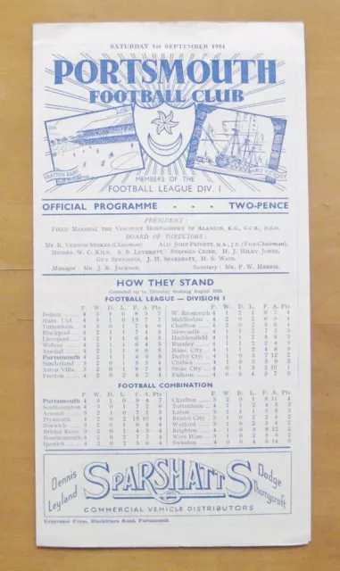 PORTSMOUTH v CHELSEA 1951/1952 *VG Condition Football Programme*