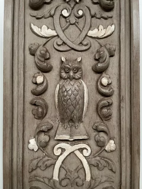 Beautiful & Rare French Carved Patinated Panel with Owl in wood nr 2- 40.157 H