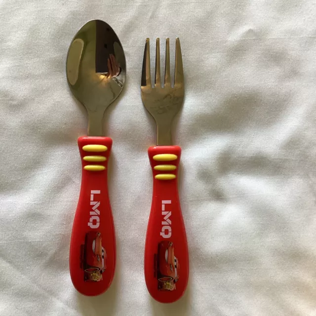 Cars Lightening McQueen Stainless Steel Fork Spoon Easy Grip Flatware Set