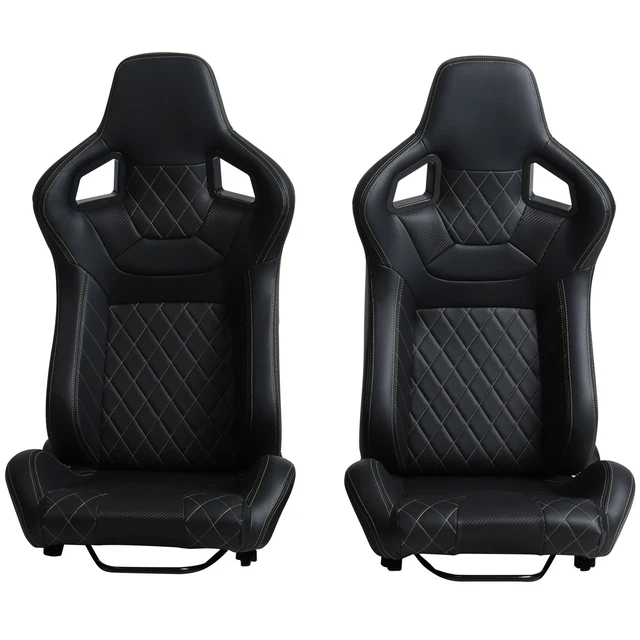 1 PAIR RACING Seats PVC Leather Reclinable Sport Bucket Seats Dual