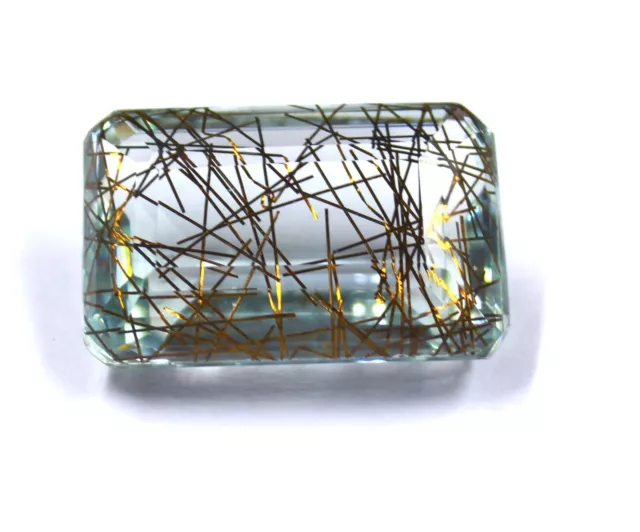Époustouflant Doré Rutile Quartz 84Ct Certifié Émeraude Coupe Gemme VT1270